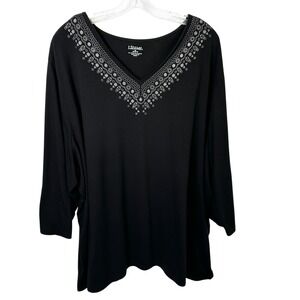 Liz & Me Plus Size 4X Top 30/32W Black V Neck Office Whimsigoth Witchy 1776